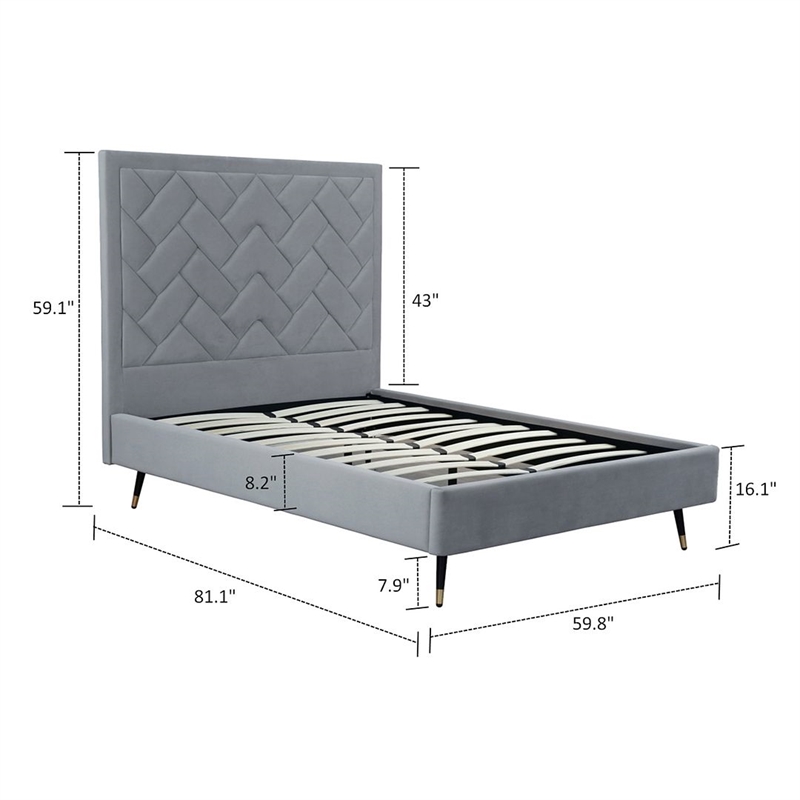 Manhattan Comfort Crosby Full-Size Bed with Solid Wood Frame in Gray
