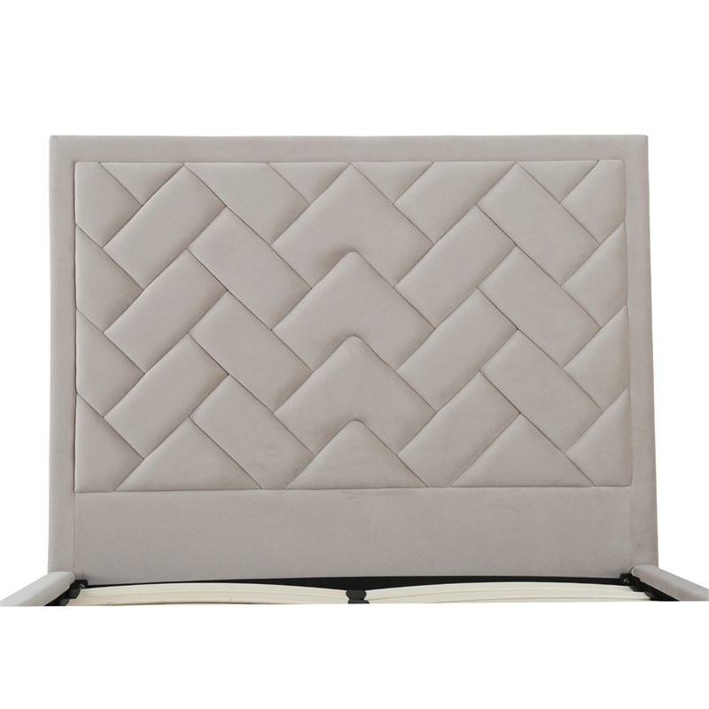 Manhattan Comfort Crosby Full-Size Bed with Solid Wood Frame in Beige