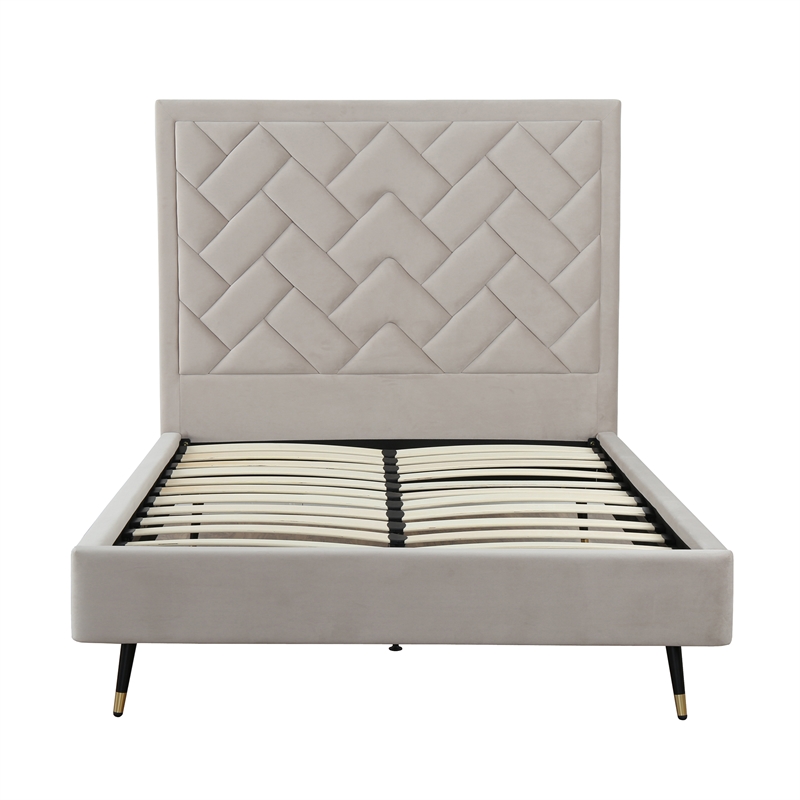 Manhattan Comfort Crosby Full-Size Bed with Solid Wood Frame in Beige