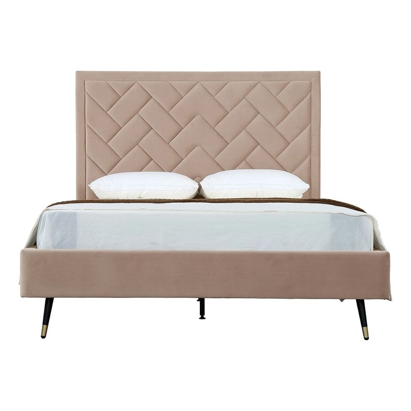 Manhattan Comfort Crosby Queen-Size Bed with Solid Wood Frame in Cream
