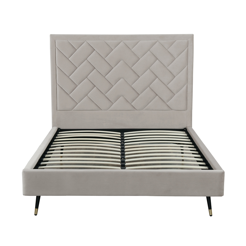 Manhattan Comfort Crosby Queen-Size Bed with Solid Wood Frame in Beige