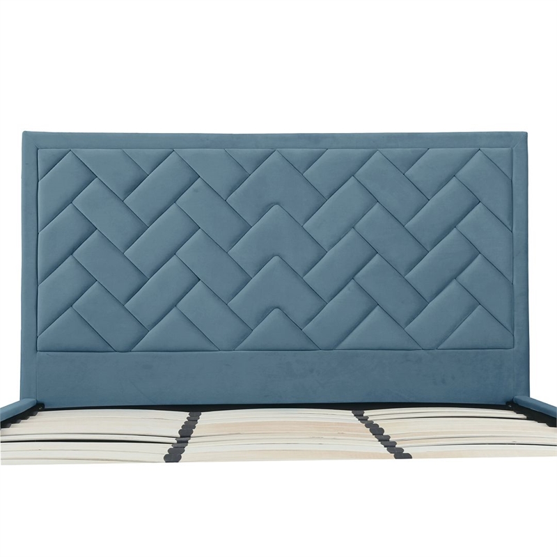 Manhattan Comfort Crosby King-Size Bed with Solid Wood Frame in Blue