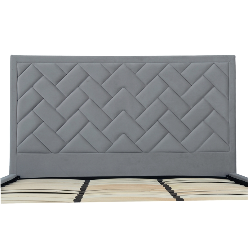Manhattan Comfort Crosby King-Size Bed with Solid Wood Frame in Gray