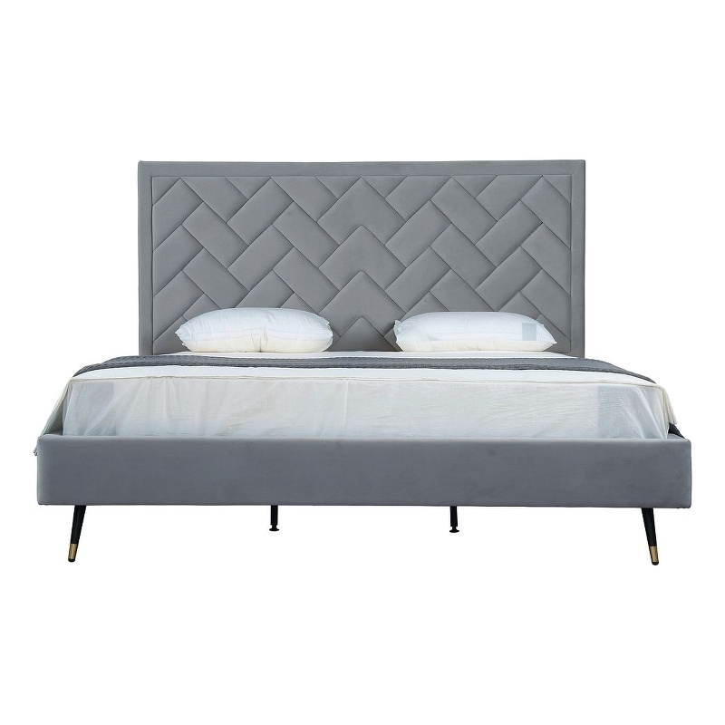 Manhattan Comfort Crosby King-Size Bed with Solid Wood Frame in Gray