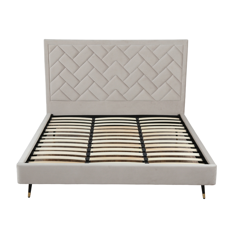 Manhattan Comfort Crosby King-Size Bed with Solid Wood Frame in Beige