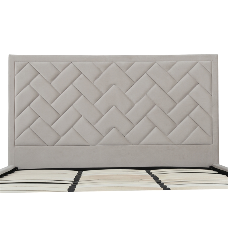 Manhattan Comfort Crosby King-Size Bed with Solid Wood Frame in Beige