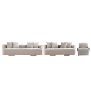 3-Piece Verandah 90.6&quot Sofa 112&quot XL Sofa & Accent Chair -Solid Wood Frame -Beige