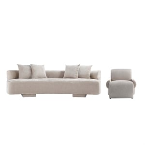 2-Piece Verandah 112&quot XL Sofa and Accent Chair with Solid Wood Frame in Beige