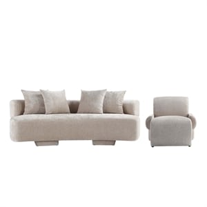 2-Piece Verandah 90.6&quot Sofa and Accent Chair with Solid Wood Frame in Beige
