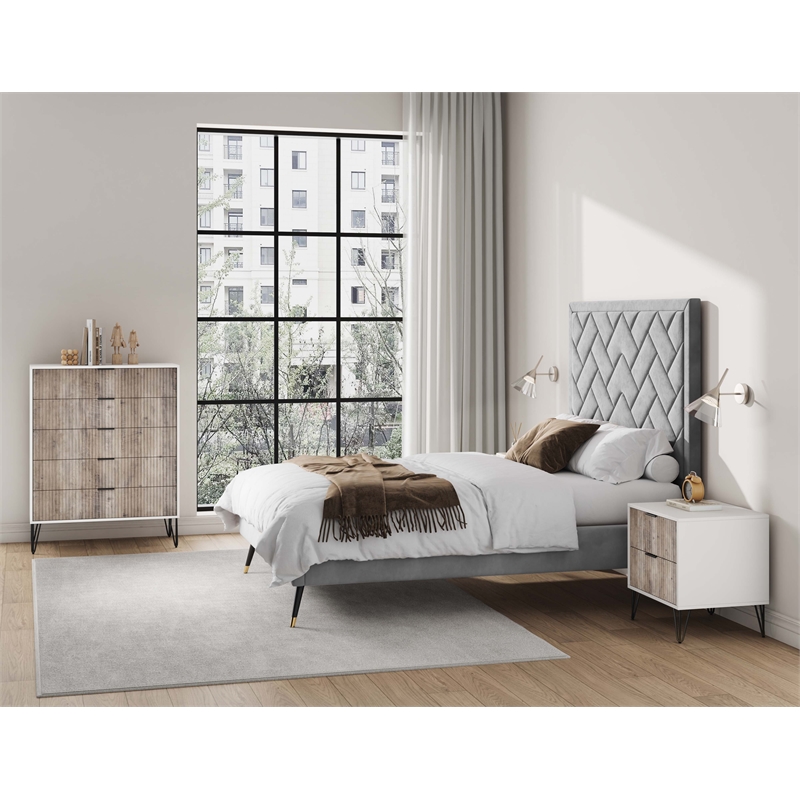 2-Piece DUMBO  5-Drawer Tall Dresser and DUMBO Nightstand 2.0 in Multi-Color