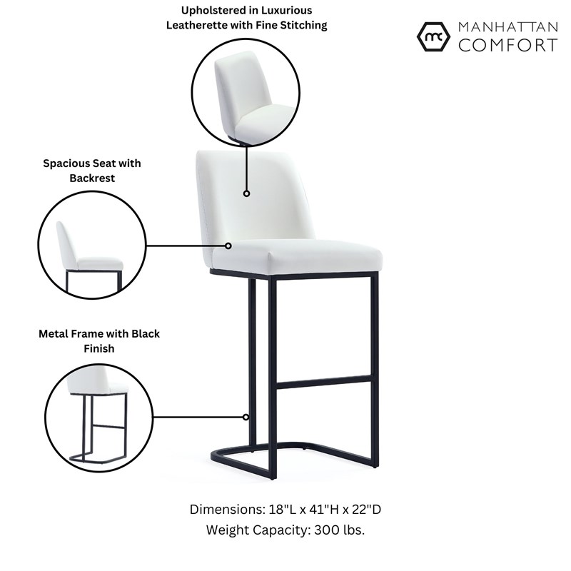 Manhattan Comfort Serena Upholstered Barstool with Steel Base in White