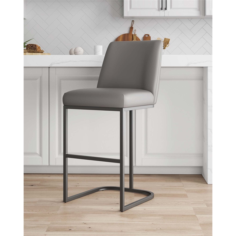 Manhattan Comfort Serena Upholstered Barstool with Steel Base in Gray