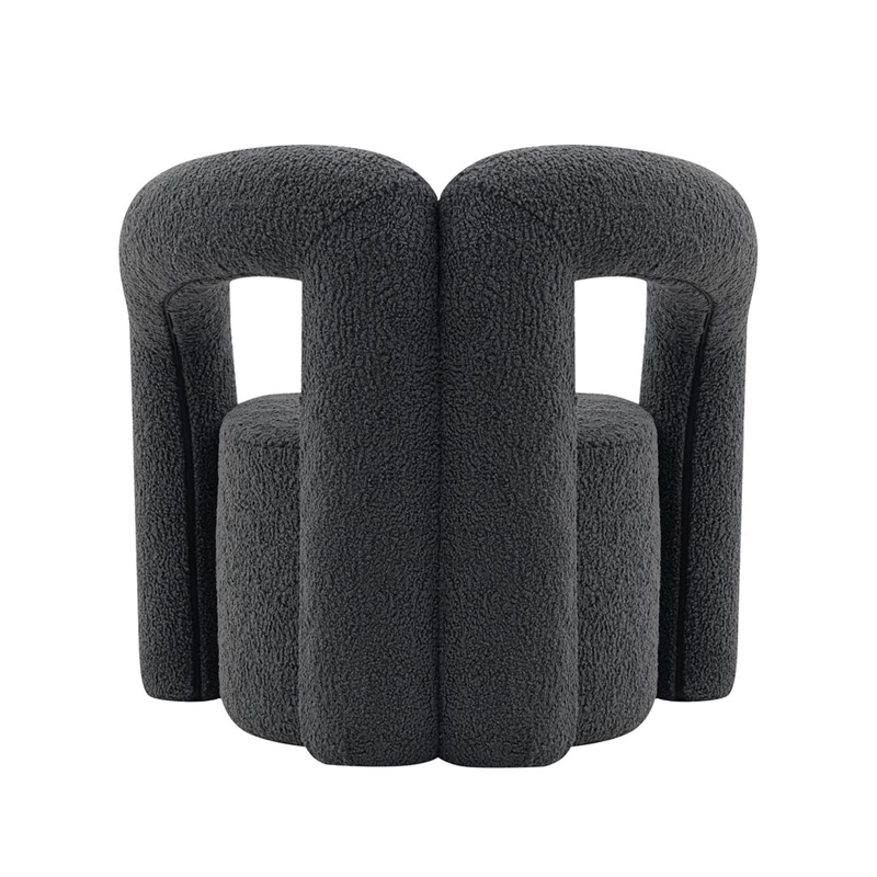 Manhattan Comfort Modern Darian Boucle Accent Chair from Solid Wood in Black