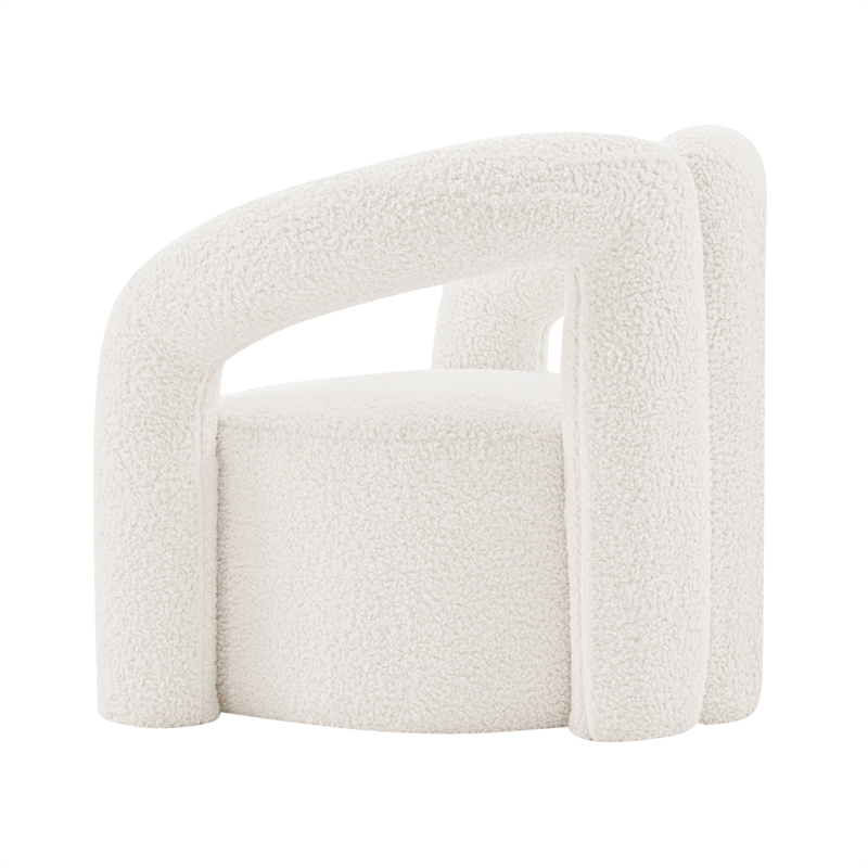 Manhattan Comfort Darian Boucle Accent Chair from Solid Wood in Cream (Set of 2)