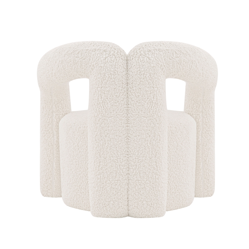 Manhattan Comfort Darian Boucle Accent Chair from Solid Wood in Cream (Set of 2)