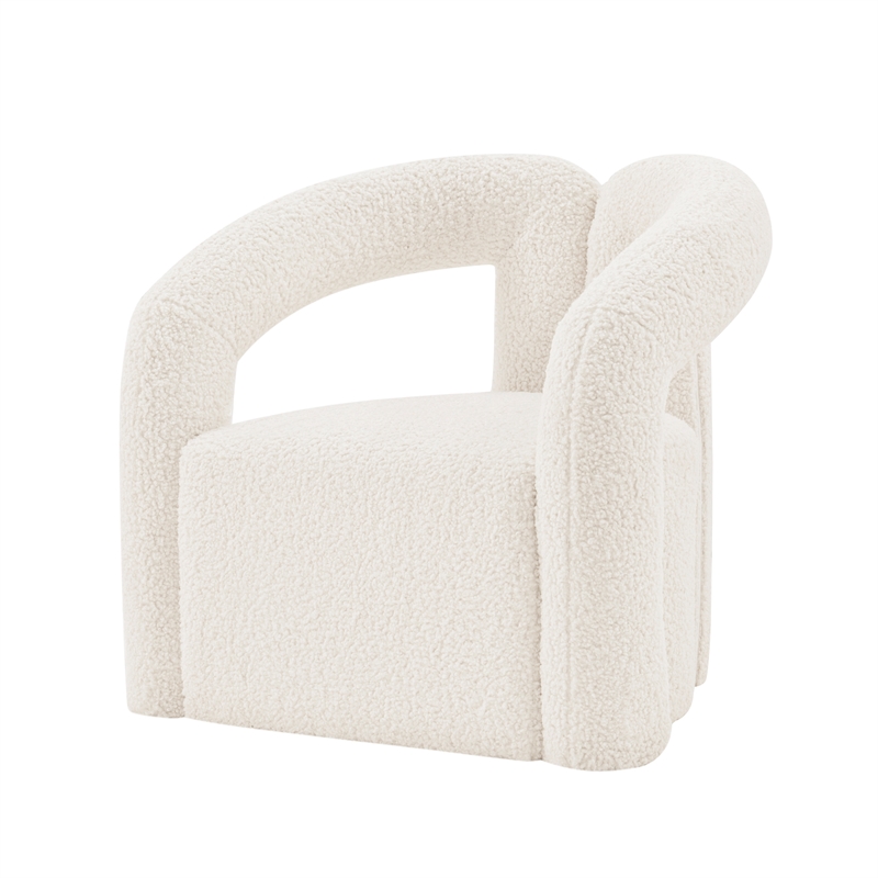 Manhattan Comfort Darian Boucle Accent Chair from Solid Wood in Cream (Set of 2)