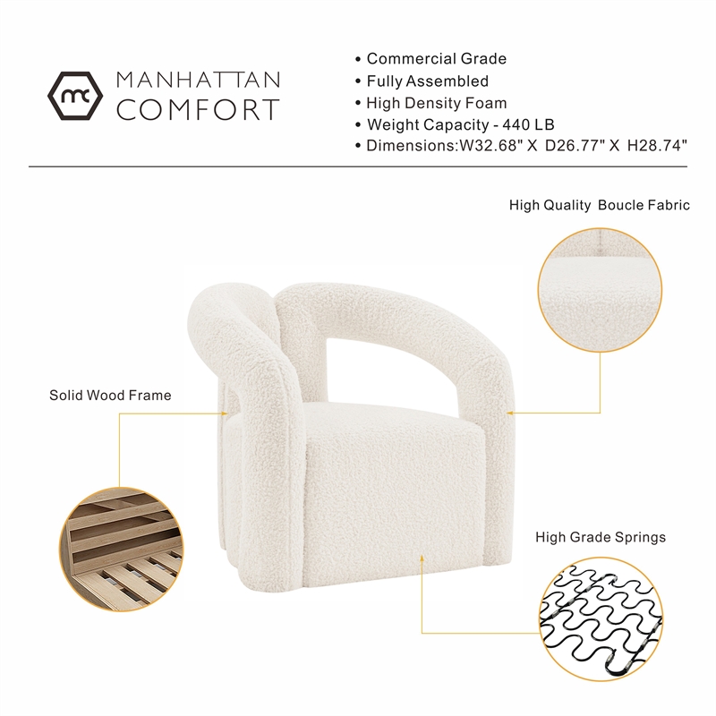 Manhattan Comfort Darian Boucle Accent Chair from Solid Wood in Cream (Set of 2)