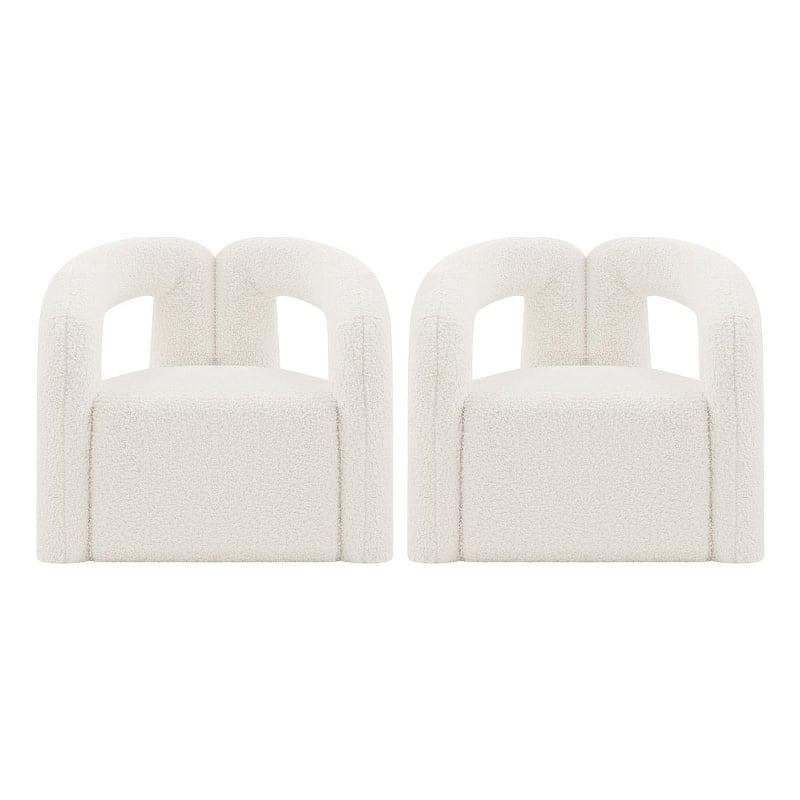 Manhattan Comfort Darian Boucle Accent Chair from Solid Wood in Cream (Set of 2)