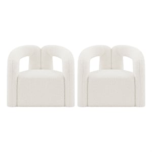 Manhattan Comfort Darian Boucle Accent Chair from Solid Wood in Cream (Set of 2)
