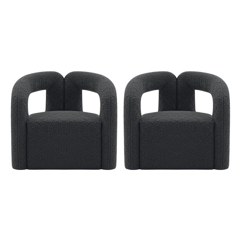 Manhattan Comfort Darian Boucle Accent Chair from Solid Wood in Black (Set of 2)
