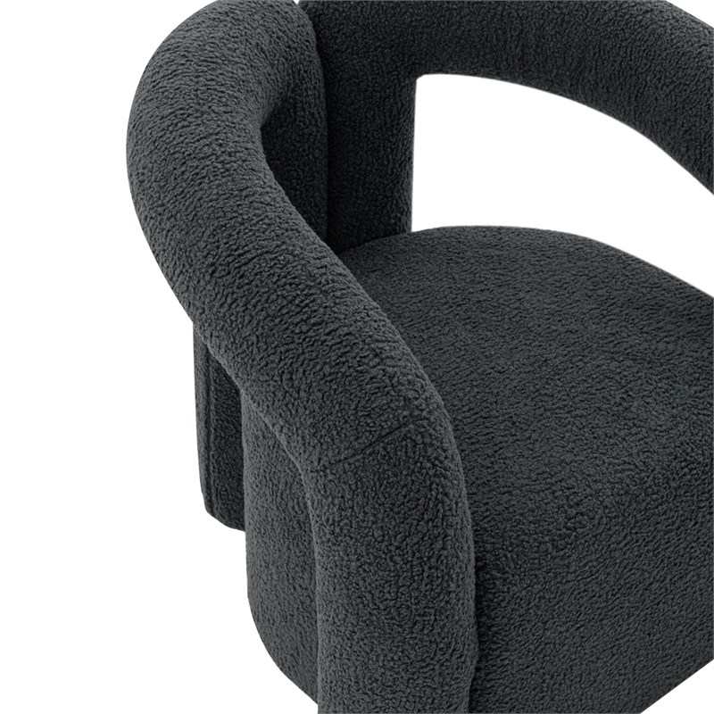 Manhattan Comfort Darian Boucle Accent Chair from Solid Wood in Black (Set of 2)