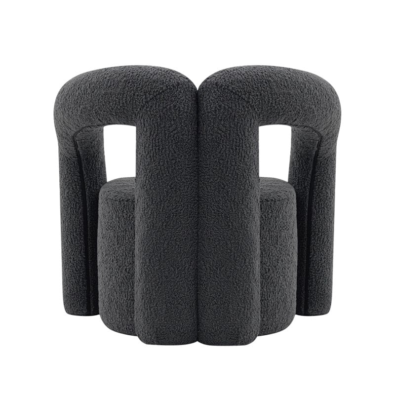 Manhattan Comfort Darian Boucle Accent Chair from Solid Wood in Black (Set of 2)