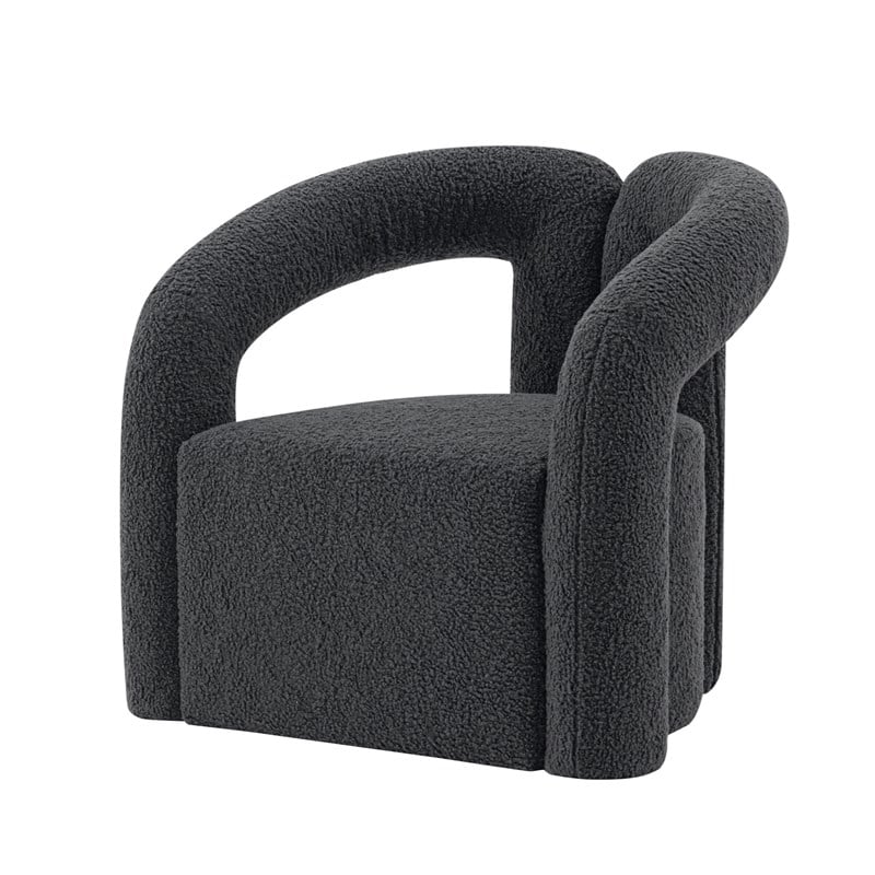Manhattan Comfort Darian Boucle Accent Chair from Solid Wood in Black (Set of 2)