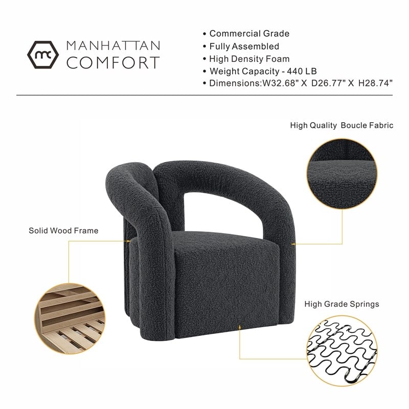 Manhattan Comfort Darian Boucle Accent Chair from Solid Wood in Black (Set of 2)