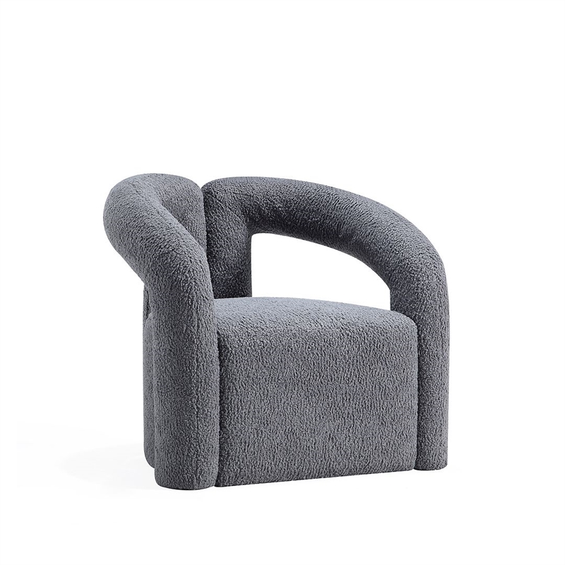 Manhattan Comfort Darian Boucle Accent Chair from Solid Wood in Gray (Set of 2)