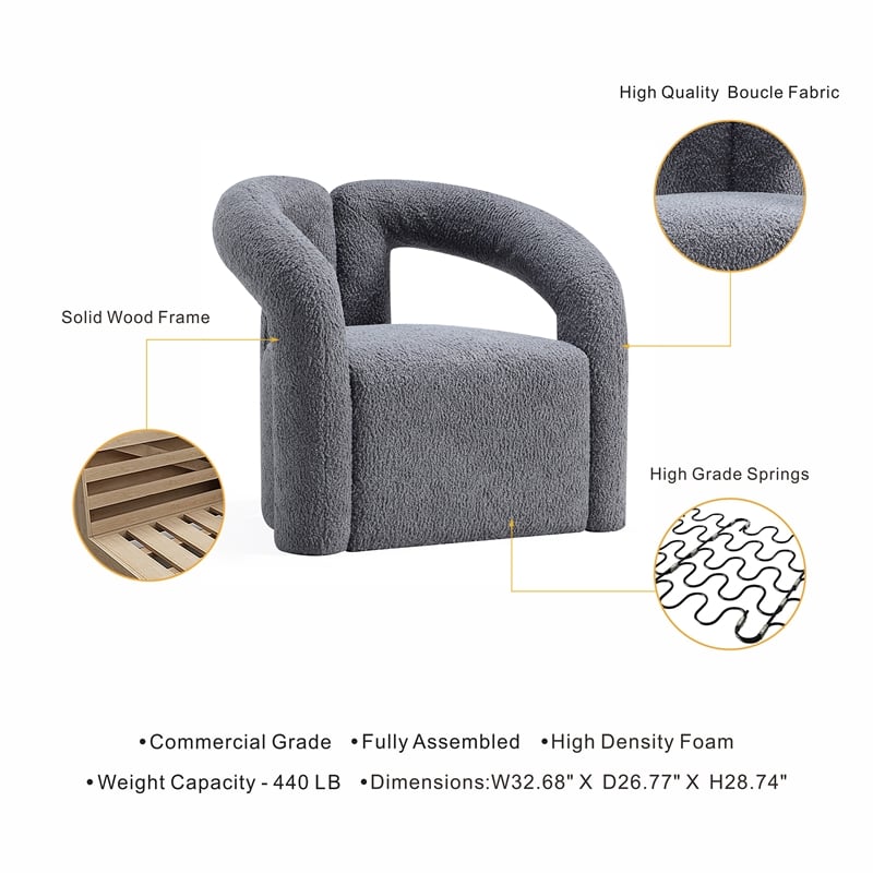Manhattan Comfort Darian Boucle Accent Chair from Solid Wood in Gray (Set of 2)