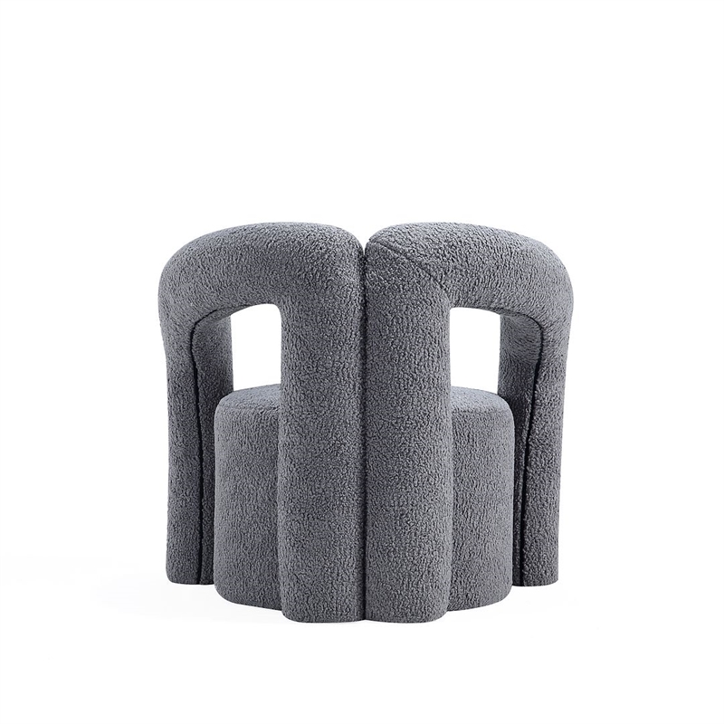 Manhattan Comfort Darian Boucle Accent Chair from Solid Wood in Gray (Set of 2)