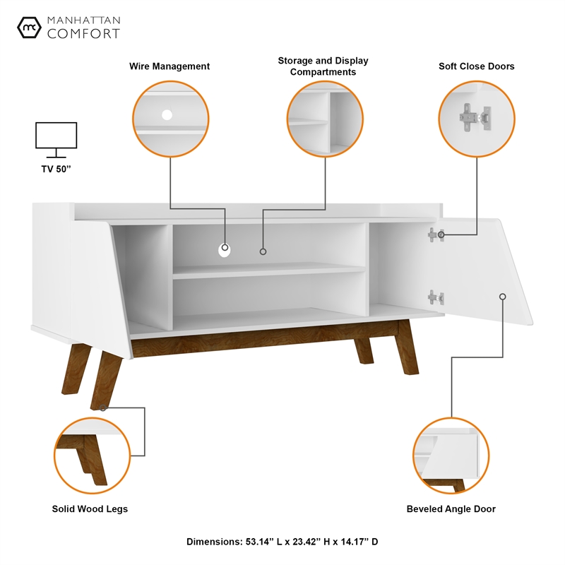 Manhattan Comfort Marcus 53.14 TV Stand from Engineered Wood in White