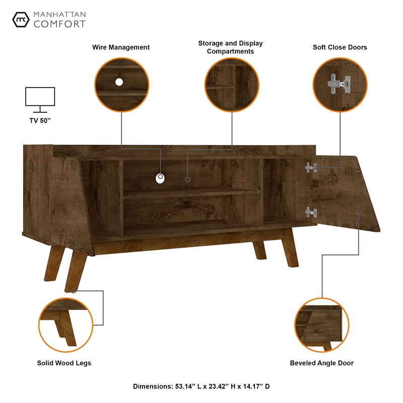 Manhattan Comfort Marcus 53.14 TV Stand from Engineered Wood in Brown