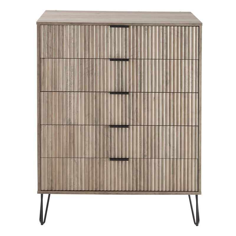 DUMBO 5-Drawer Tall Dresser from Engineered Wood in Gray