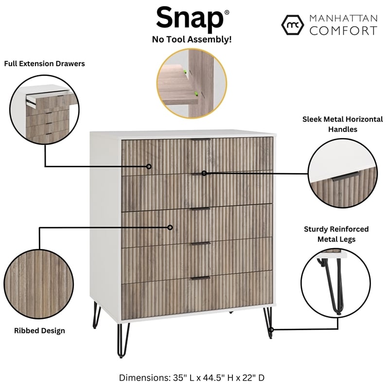 DUMBO 5-Drawer Tall Dresser from Engineered Wood in Multi-Color