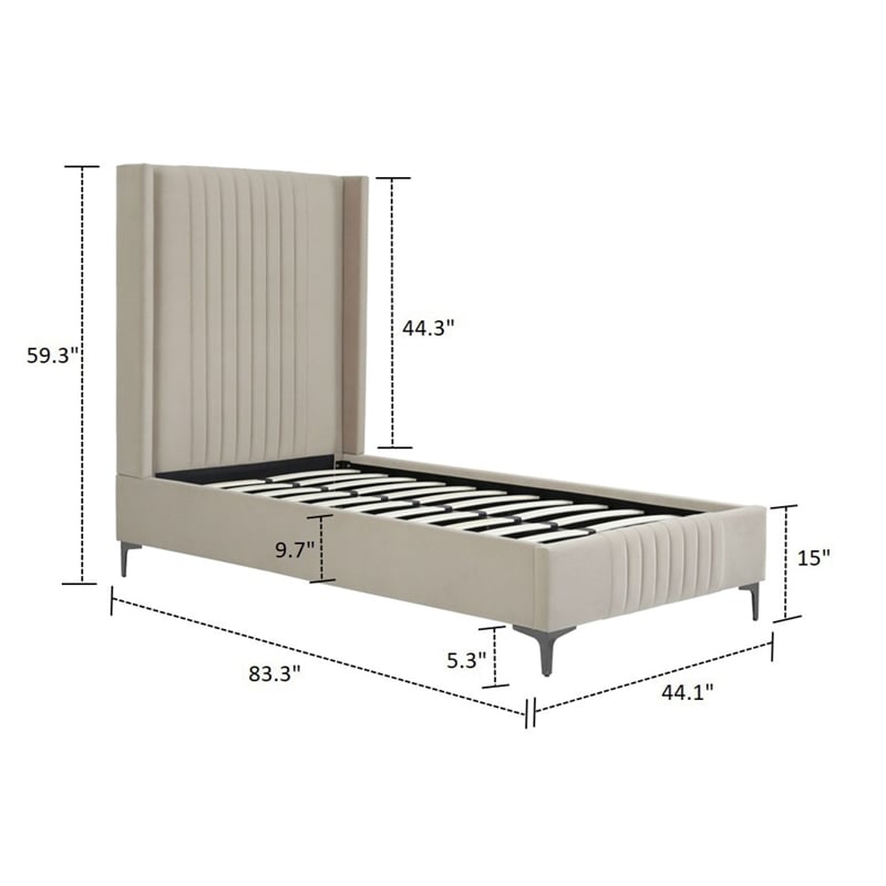 Manhattan Comfort Promenade Twin-Size Bed from Solid Wood in Rustic Taupe