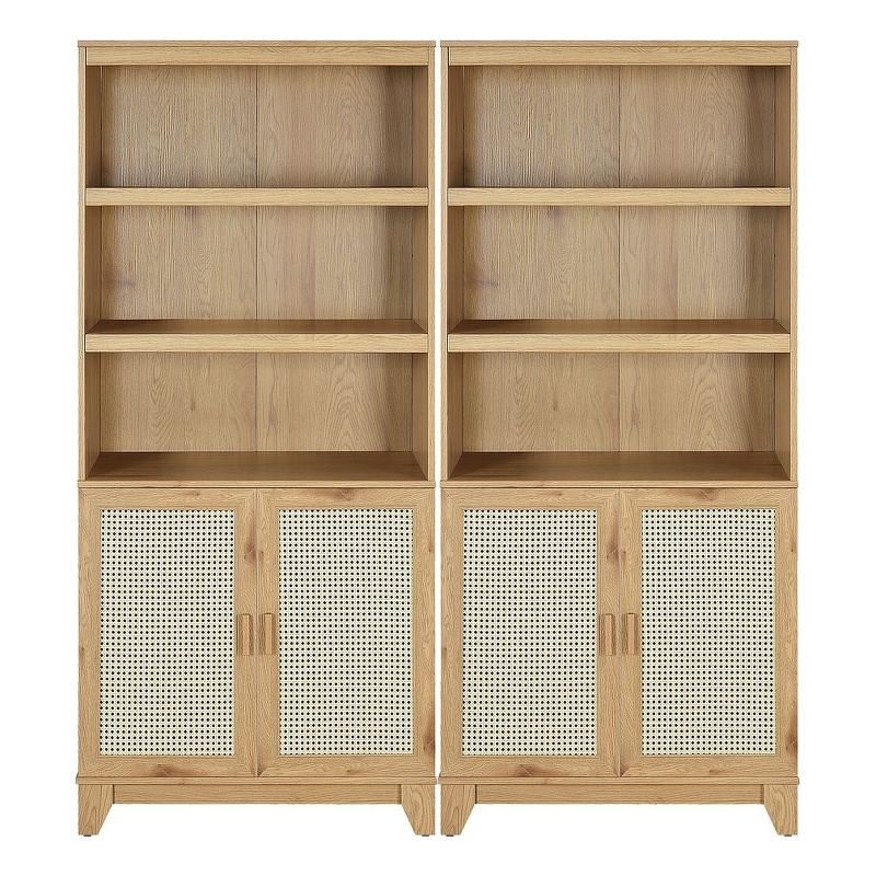 Manhattan Comfort Sheridan Engineered Wood Bookcase Cabinet in Natural Set of 2