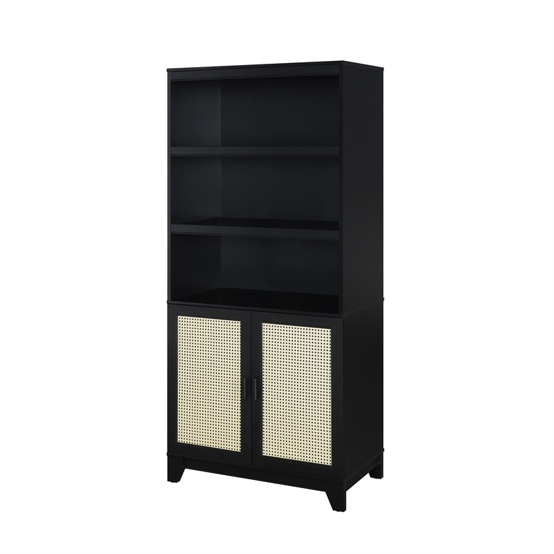 Manhattan Comfort Sheridan Engineered Wood Bookcase Cabinet in Black - Set of 2