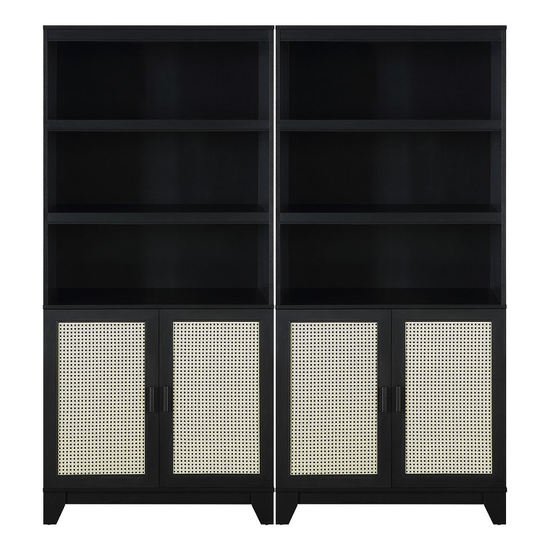Manhattan Comfort Sheridan Engineered Wood Bookcase Cabinet in Black - Set of 2