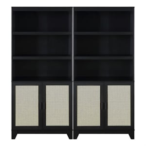 Manhattan Comfort Sheridan Engineered Wood Bookcase Cabinet in Black - Set of 2