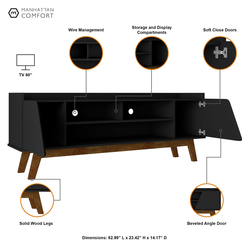Manhattan Comfort Marcus 62.99 TV Stand from Engineered Wood in Matte Black