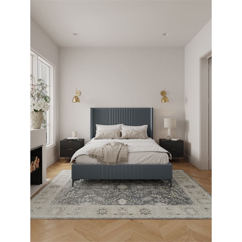 Manhattan Comfort Promenade Queen-Size Bed made from Solid Wood in Gray