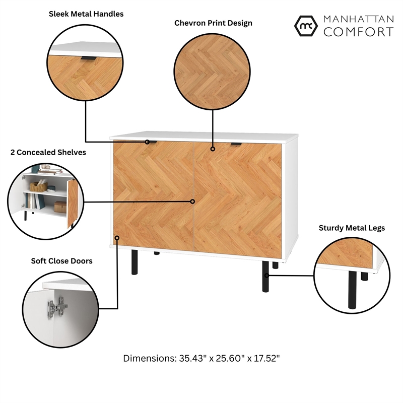 Manhattan Comfort Liam Accent Cabinet from Engineered Wood in White and Wood