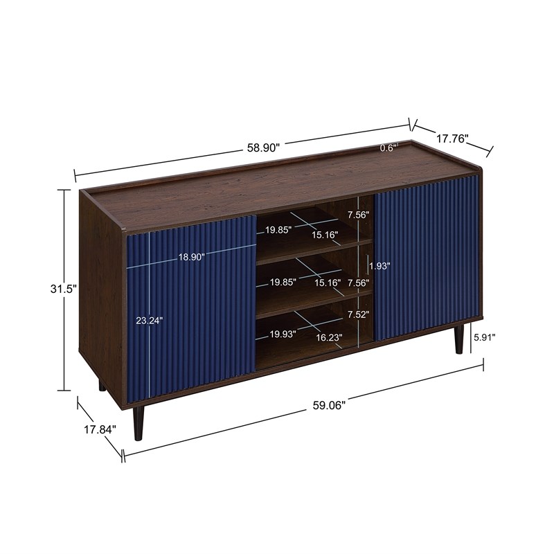 Duane Sideboard made from Engineered Wood in Dark Brown and Navy Blue