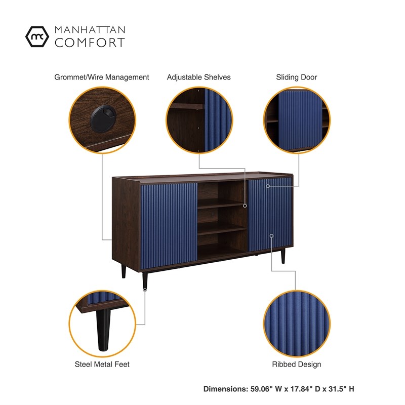 Duane Sideboard made from Engineered Wood in Dark Brown and Navy Blue