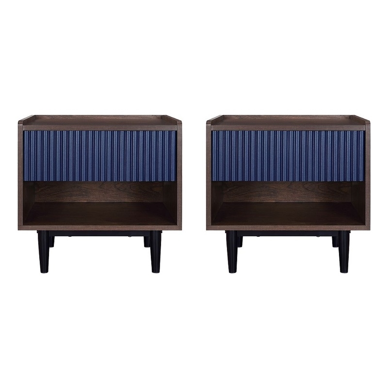 Duane Nightstand from Engineered Wood in Dark Brown and Navy Blue - Set of 2
