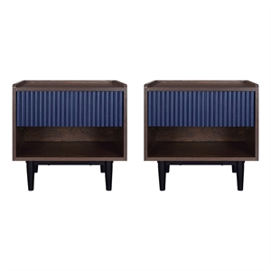 Duane Nightstand from Engineered Wood in Dark Brown and Navy Blue - Set of 2