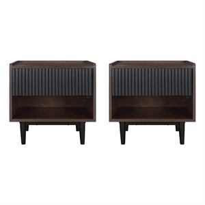 Duane Nightstand from Engineered Wood in Dark Brown and Black - Set of 2