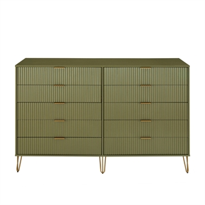 DUMBO 10-Drawer Double Tall Dresser from Engineered Wood in Olive Green