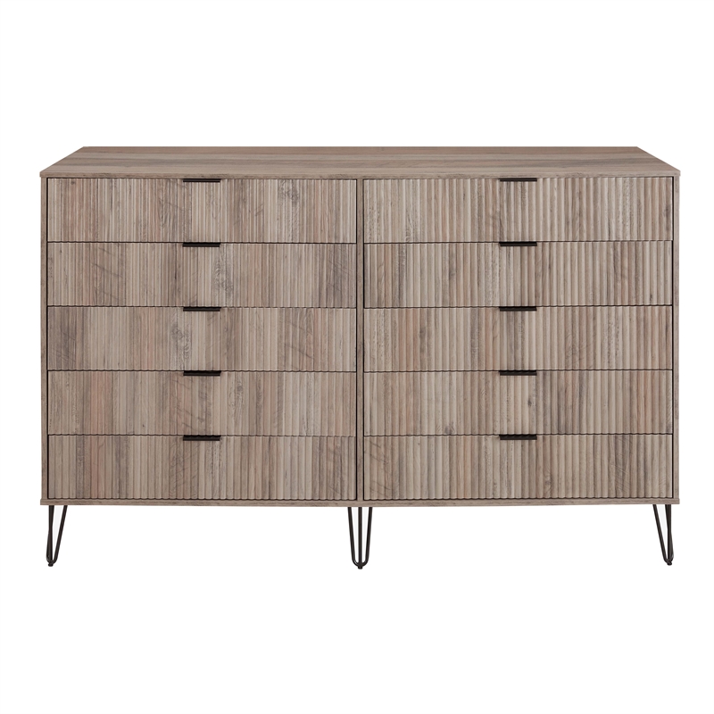 DUMBO 10-Drawer Double Tall Dresser from Engineered Wood in Gray
